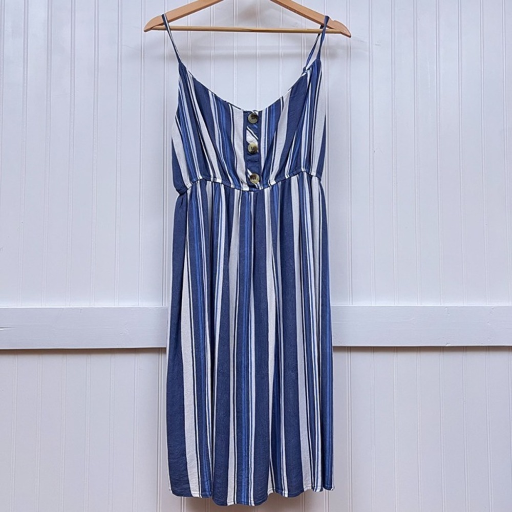 Hint of Blush Women's XL Blue Stripe Sleeveless Button Front Sundress Midi Indie